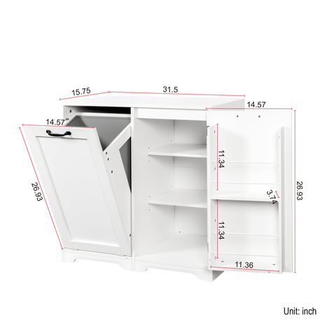 White Tilt-Out Laundry Hamper Cabinet w/ Door & Adjustable Shelves