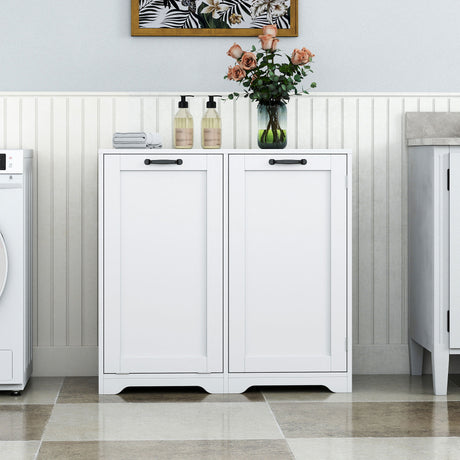 White Tilt-Out Laundry Hamper Cabinet w/ Door & Adjustable Shelves