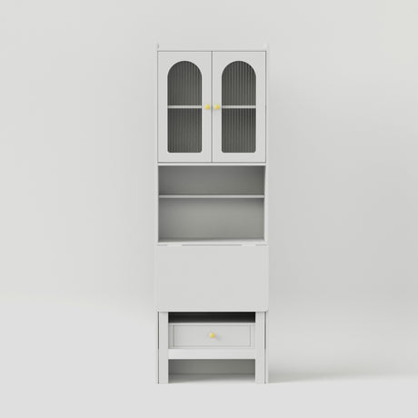 Space-Saving Fold Down Desk with Storage Cabinet Hutch | Modern Secretary Desk