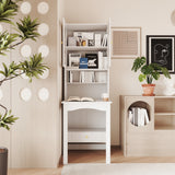Wood Bookcase with Foldable Desk & Glass Doors for Home Office | Space-Saving