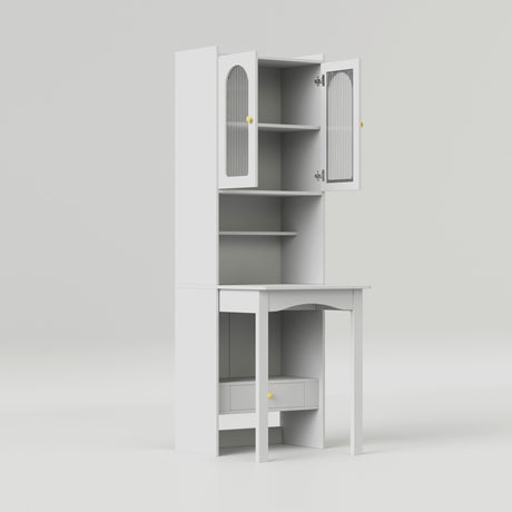 Space-Saving Fold Down Desk with Storage Cabinet Hutch | Modern Secretary Desk