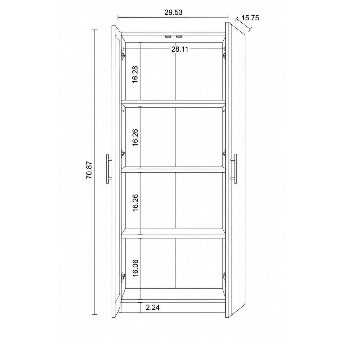 71" Tall Wardrobe Storage Cabinet with 2 Doors & 3 Adjustable Shelves