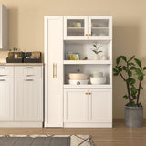 71" Tall Kitchen Pantry Cabinet with Pull Out Shelves and Glass Doors | Multifunctional