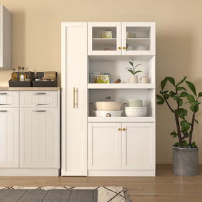 71" Tall Kitchen Pantry Cabinet with Pull Out Shelves and Glass Doors | Multifunctional