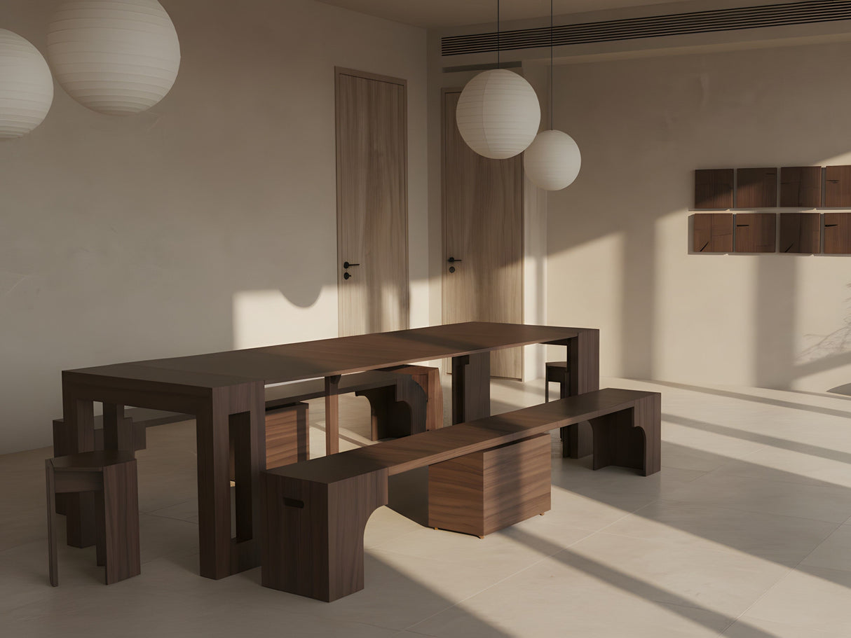 Joysource Transforming Dining Set - Solid Wood Extendable Table & Expandable Bench