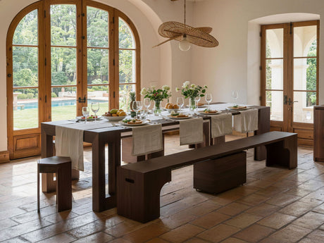 Joysource Transforming Dining Set - Solid Wood Extendable Table & Expandable Bench
