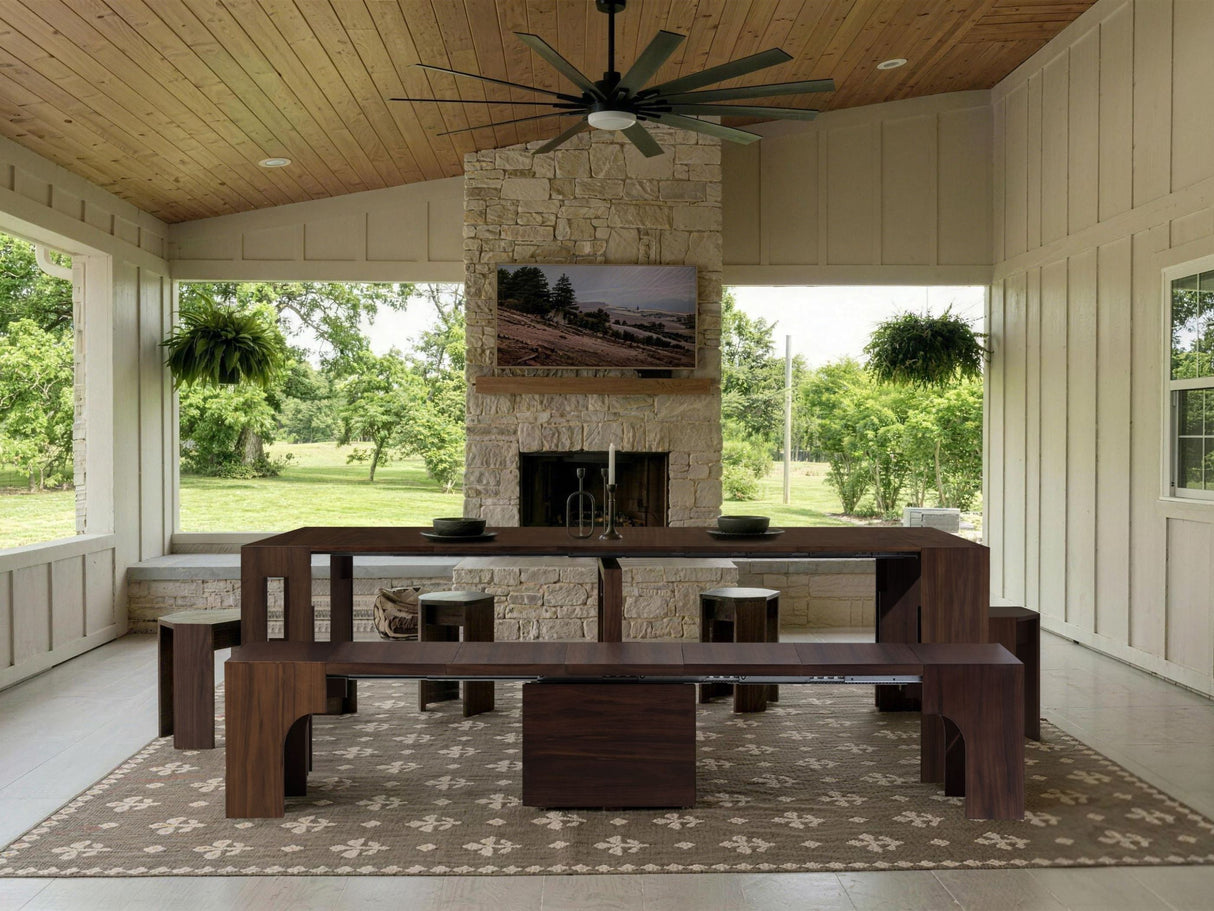 Joysource Transforming Dining Set - Solid Wood Extendable Table & Expandable Bench