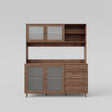 63" W Large Kitchen Cabinet with Hutch, 4 Doors, 4 Drawers & Microwave Shelf