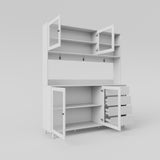 63" W Large Kitchen Cabinet with Hutch, 4 Doors, 4 Drawers & Microwave Shelf