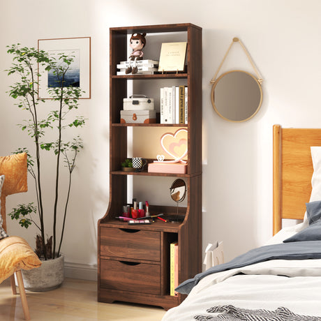 5-Tier Tall Nightstand with 2 Drawers for Bedroom, Home Office | Bookshelf