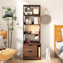 5-Tier Tall Nightstand with 2 Drawers for Bedroom, Home Office | Bookshelf