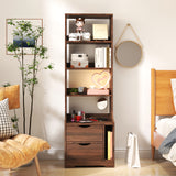 5-Tier Tall Nightstand with 2 Drawers for Bedroom, Home Office | Bookshelf