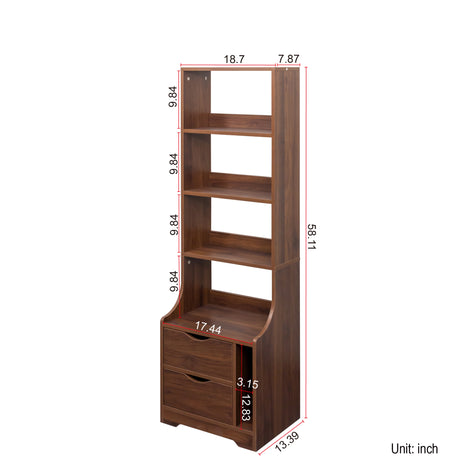 5-Tier Tall Nightstand with 2 Drawers for Bedroom, Home Office | Bookshelf