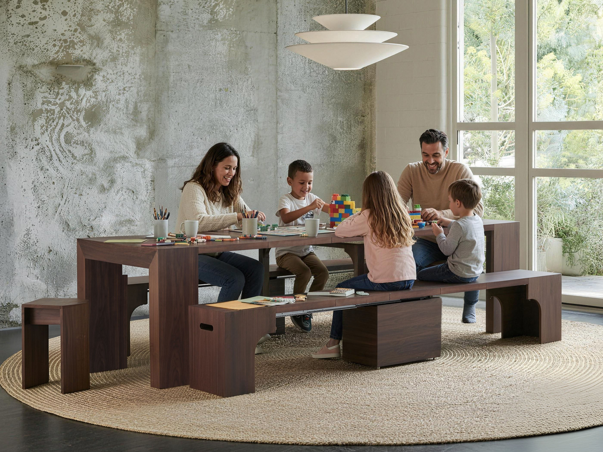 Extendable Dining Table & Bench Set | Seats 2–12, Space-Saving & Self-Storing, Solid Wood