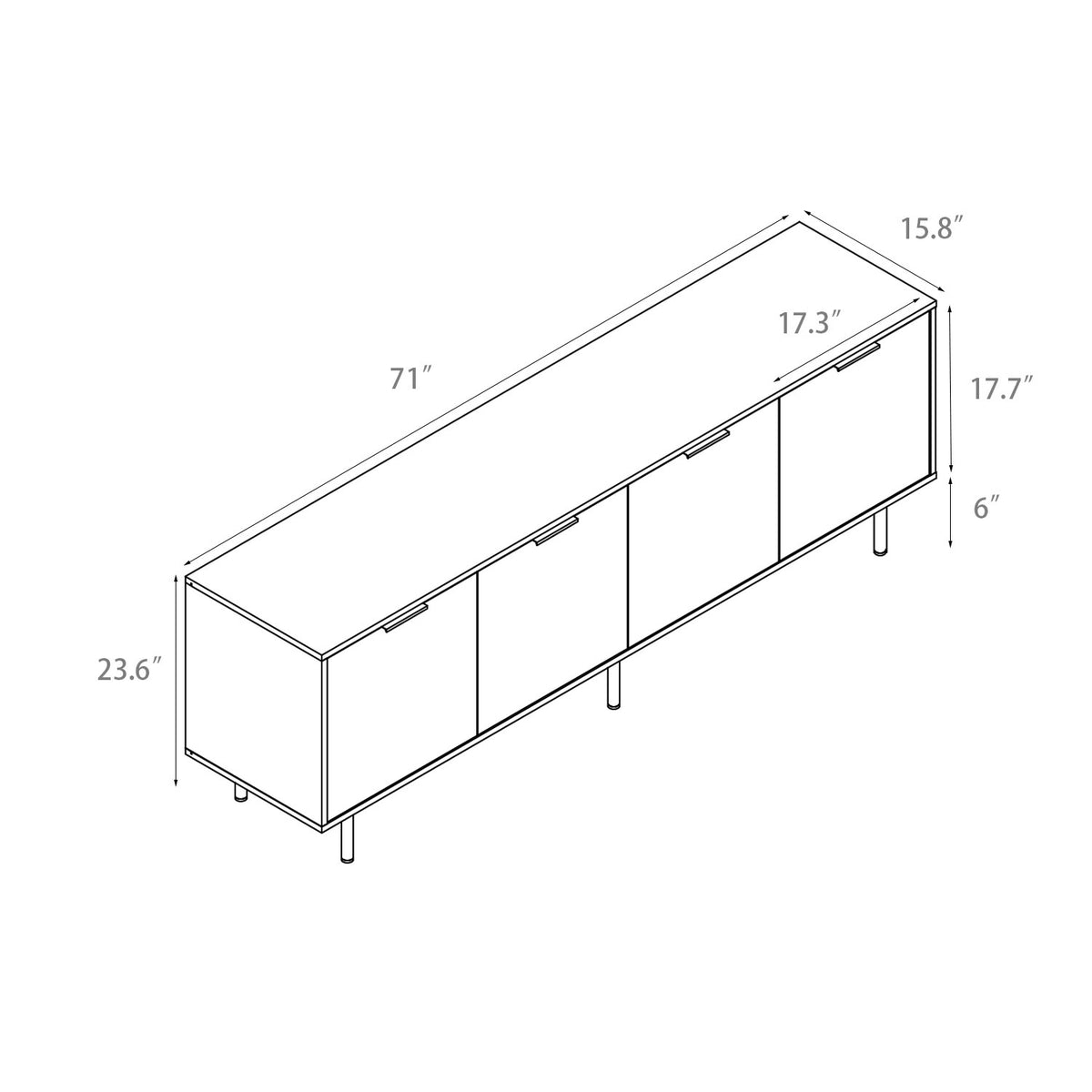 71" TV Stand w/ Storage Cabinet & Adjustable Shelves | Modern Credenza