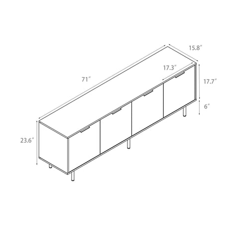 71" TV Stand w/ Storage Cabinet & Adjustable Shelves | Modern Credenza