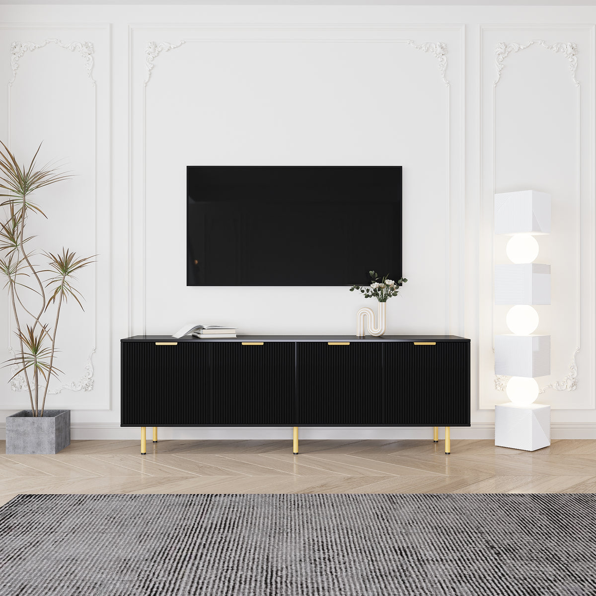 71" TV Stand w/ Storage Cabinet & Adjustable Shelves | Modern Credenza