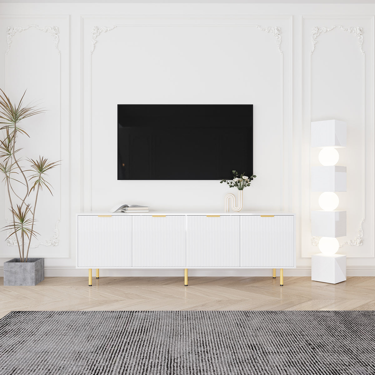 71" TV Stand w/ Storage Cabinet & Adjustable Shelves | Modern Credenza