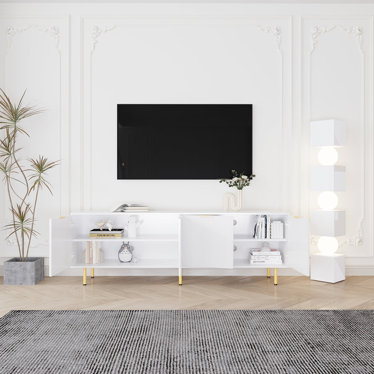 71" TV Stand w/ Storage Cabinet & Adjustable Shelves | Modern Credenza