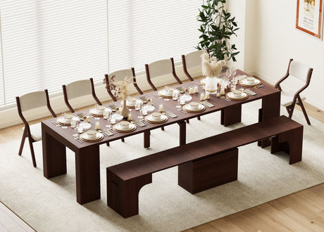 Extendable Dining Table & Bench Set | Seats 2–12, Space-Saving & Self-Storing, Solid Wood