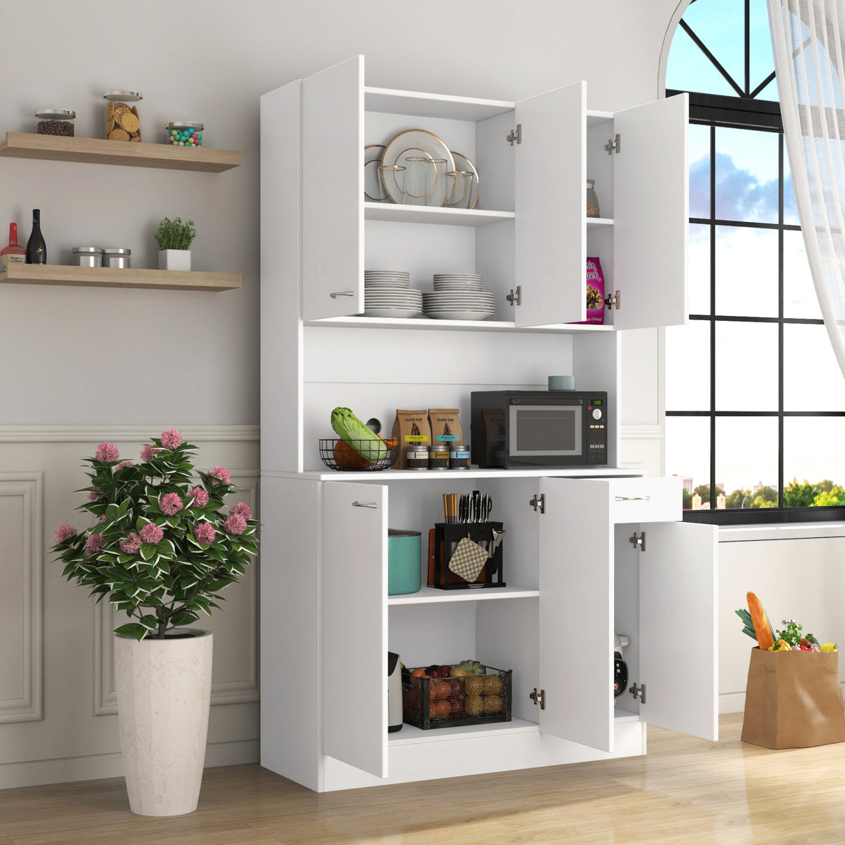 71" Tall Storage Cabinet for Kitchen, Living Room, Office | Kitchen Pantry