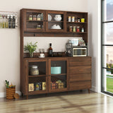 63" W Large Kitchen Cabinet with Hutch, 4 Doors, 4 Drawers & Microwave Shelf